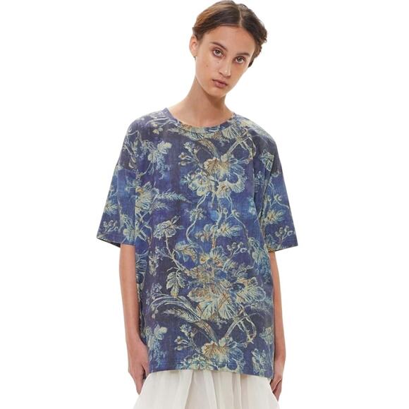 Gary Graham GaryGraham422 Indigo Floral Knit Oversized Tee Shirt Unisex M - Picture 2 of 8